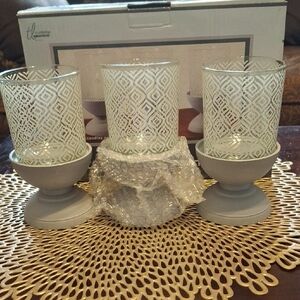 Home Accents Glass Candle Holders - White Patterned